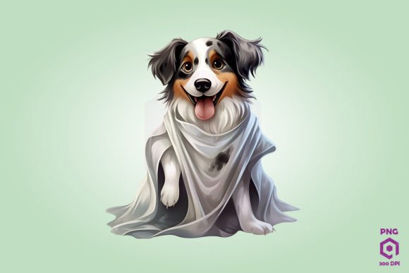 Australian Shepherd in Ghost Costume