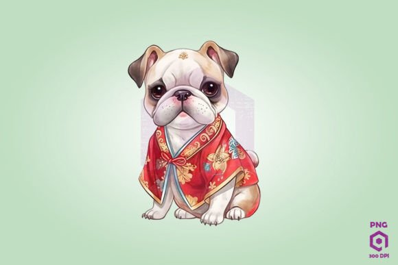 Bulldog Wearing Cheongsam