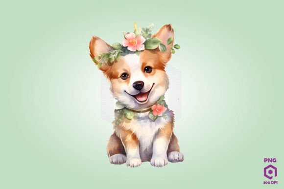 Pembroke Welsh Corgi with Head Wreath