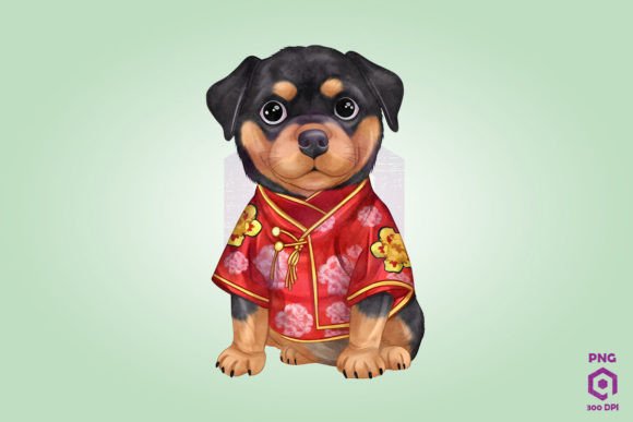 Rottweiler Wearing Cheongsam